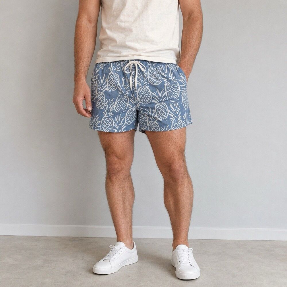 Chubbies The Thigh-Napples Swim Trunks Men L Blue Pineapple 4” Inseam